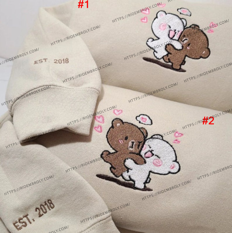 Cute Bears Embroidered Hoodie Matching Gifts Sweatshirt